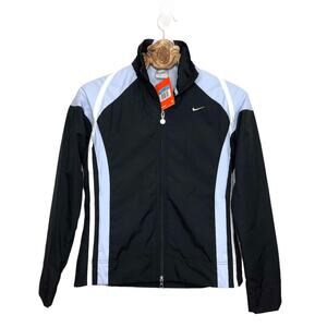 Nike Jacket Track Windbreaker Warmup Front Zip Up Black Light Blue Medium NEW